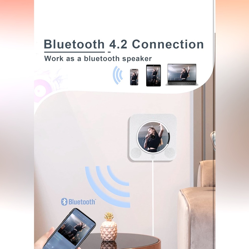 Portable Wall Mounted CD Player with Bluetooth